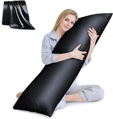 Body Pillow with Satin Pillowcase, Body Pillow for Adults, Pink | 20"x54", Removable Cover, OEKO-TEX Certified Down Alternative Filling,Washing Machine in Saudi Arabia