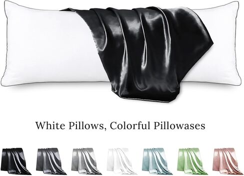 Body Pillow with Satin Pillowcase, Body Pillow for Adults, Pink | 20"x54", Removable Cover, OEKO-TEX Certified Down Alternative Filling,Washing Machine in Saudi Arabia