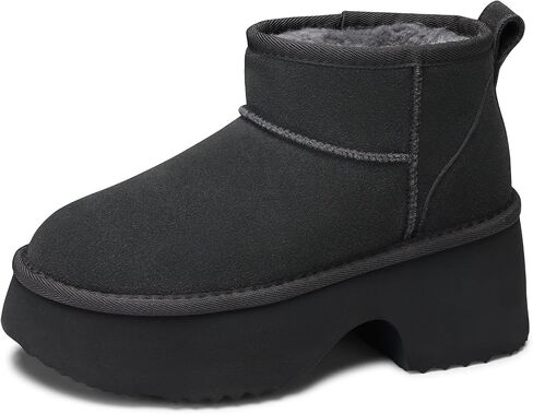 Womens Snow Mini Boots: Genuine Suede Leather Winter Ankle Boots | Comfortble Warm Fur Lined, Slip On Non Slip, Heights Platform Fashion Booties for Women Casual Daily Wear Walking, Size 6-11 in Saudi Arabia