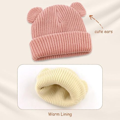 Toddler Boy Winter Hat Baby Knit Beanie Girl Warm Hats Kid Bear Ear Beanies for Cold Weather in Kuwait