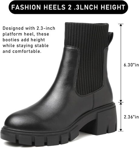 ziitop Women Platform Chelsea Boots Fashion Elastic Ankle Booties Lug Sole Chunky Block Heel Leather Fall Boots Ladies in Saudi Arabia