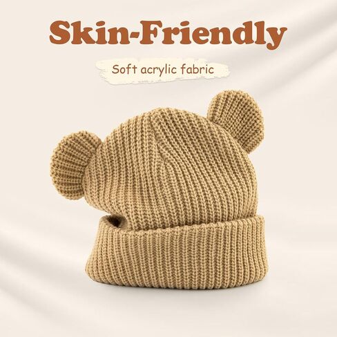 Toddler Boy Winter Hat Baby Knit Beanie Girl Warm Hats Kid Bear Ear Beanies for Cold Weather in Kuwait