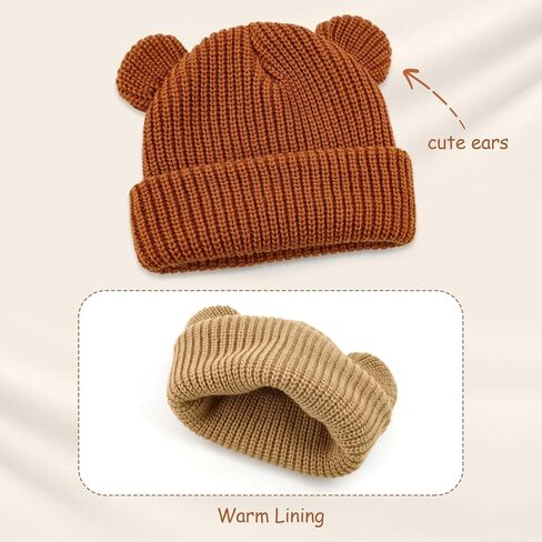 Toddler Boy Winter Hat Baby Knit Beanie Girl Warm Hats Kid Bear Ear Beanies for Cold Weather in Kuwait