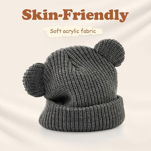 Toddler Boy Winter Hat Baby Knit Beanie Girl Warm Hats Kid Bear Ear Beanies for Cold Weather in Kuwait