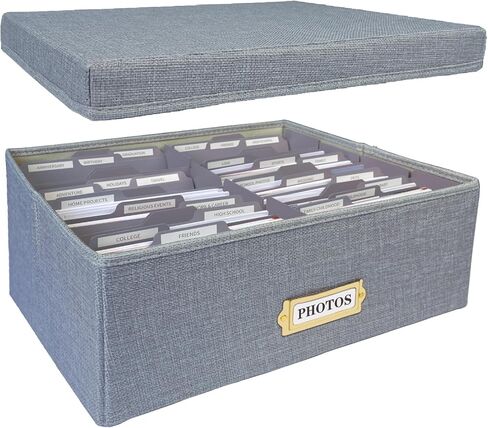 صندوق تخزين صور الكتان ، مربع منظم السعة الكبير ، تخزين يحمل 1700 صورة ، مع 24 مقسمات قابلة للتعديل ، 72 ملصقات ، صندوق صورة للأقمشة للصور ، المظاهر ، الوصفات الخضراء in Kuwait