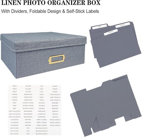 صندوق تخزين صور الكتان ، مربع منظم السعة الكبير ، تخزين يحمل 1700 صورة ، مع 24 مقسمات قابلة للتعديل ، 72 ملصقات ، صندوق صورة للأقمشة للصور ، المظاهر ، الوصفات الخضراء in Kuwait