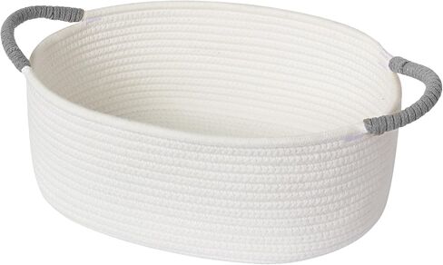 Baskets for Gifts Empty, Small Woven Cotton Rope Gift Basket for Organizing, Cute Cat Dog Toy Bin Box, Baby Nursery Storage Organizer, White Storage Bin with Brown Handles, 13" x 9" x 5" in Saudi Arabia