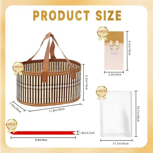 Mapaim 4 Pack سلة كبيرة للهدايا ، مجموعة سلة هدايا فارغة مع لف السيلوفان ، سلال هدايا قابلة للطي للاستحمام الطفل ، الزفاف ، عيد ميلاد ، غلاف هدايا العيد （Oval） in Kuwait