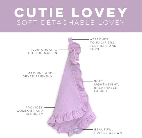 Ryan & Rose Cutie Lovey - Soft 100% Organic Cotton Muslin with Attachable Snap Closure - Loveys for Babies Newborn Baby Lovey Security Blankets for Babies Baby Blanket (Ruffle Petal) in Saudi Arabia