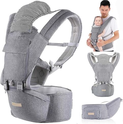Baby Carrier Newborn to Toddler: 9-in-1 Convertible Carrier Ergonomic Infant Carriers All Seasons, M Positions, Adjustable Strap Perfect for Travel 3-36 Months Grey - Baby Carrier with Hip Seat in Kuwait