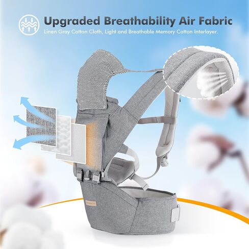 Baby Carrier Newborn to Toddler: 9-in-1 Convertible Carrier Ergonomic Infant Carriers All Seasons, M Positions, Adjustable Strap Perfect for Travel 3-36 Months Grey - Baby Carrier with Hip Seat in Kuwait