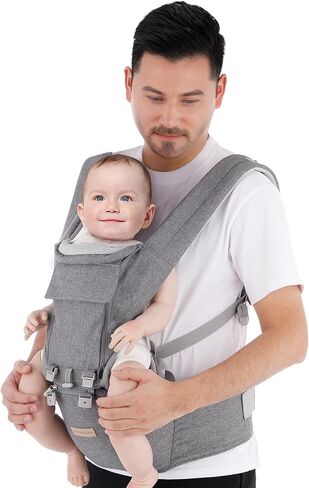 Baby Carrier Newborn to Toddler: 9-in-1 Convertible Carrier Ergonomic Infant Carriers All Seasons, M Positions, Adjustable Strap Perfect for Travel 3-36 Months Grey - Baby Carrier with Hip Seat in Kuwait