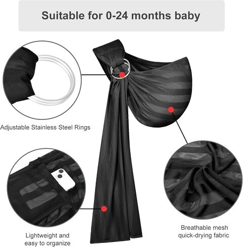Water Ring Sling Baby Carrier, Adjustable Lightweight Breathable Newborn Carrier Sling for Summer, Swimming, Pool, Beach, Front Chest Mesh Infant Wrap Carrier for Baby Gift (Light Grey) in Kuwait