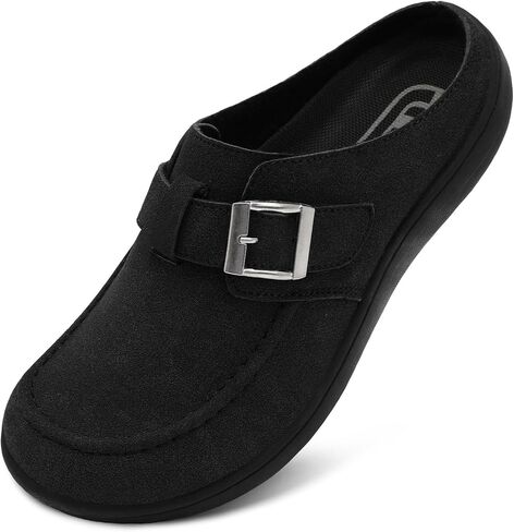 JOINFREE Womens Wide Suede Clogs Zero Drop Potato Shoes Diabetic Mules for Swollen Edema Comfort Slip on Clog Slippers with Adjuatable Buckle Indoor & Outdoor Use in Kuwait
