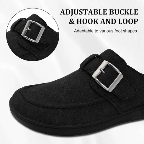 JOINFREE Womens Wide Suede Clogs Zero Drop Potato Shoes Diabetic Mules for Swollen Edema Comfort Slip on Clog Slippers with Adjuatable Buckle Indoor & Outdoor Use in Kuwait