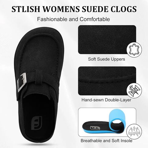 JOINFREE Womens Wide Suede Clogs Zero Drop Potato Shoes Diabetic Mules for Swollen Edema Comfort Slip on Clog Slippers with Adjuatable Buckle Indoor & Outdoor Use in Kuwait