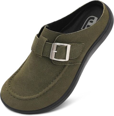 JOINFREE Womens Wide Suede Clogs Zero Drop Potato Shoes Diabetic Mules for Swollen Edema Comfort Slip on Clog Slippers with Adjuatable Buckle Indoor & Outdoor Use in Saudi Arabia