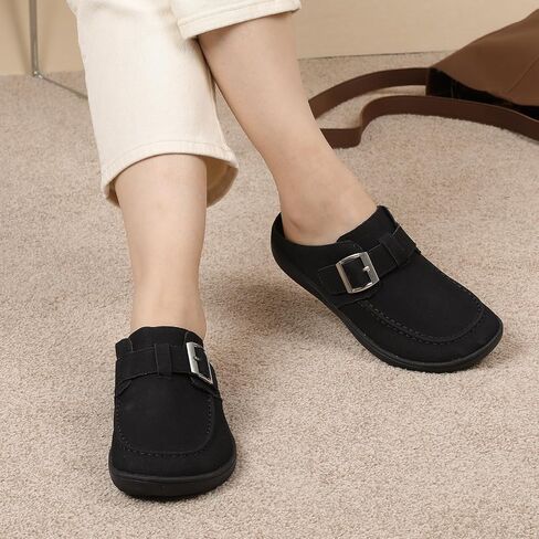 JOINFREE Womens Wide Suede Clogs Zero Drop Potato Shoes Diabetic Mules for Swollen Edema Comfort Slip on Clog Slippers with Adjuatable Buckle Indoor & Outdoor Use in Kuwait