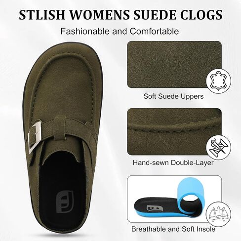 JOINFREE Womens Wide Suede Clogs Zero Drop Potato Shoes Diabetic Mules for Swollen Edema Comfort Slip on Clog Slippers with Adjuatable Buckle Indoor & Outdoor Use in Saudi Arabia