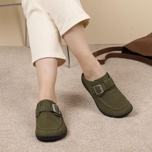 JOINFREE Womens Wide Suede Clogs Zero Drop Potato Shoes Diabetic Mules for Swollen Edema Comfort Slip on Clog Slippers with Adjuatable Buckle Indoor & Outdoor Use in Saudi Arabia
