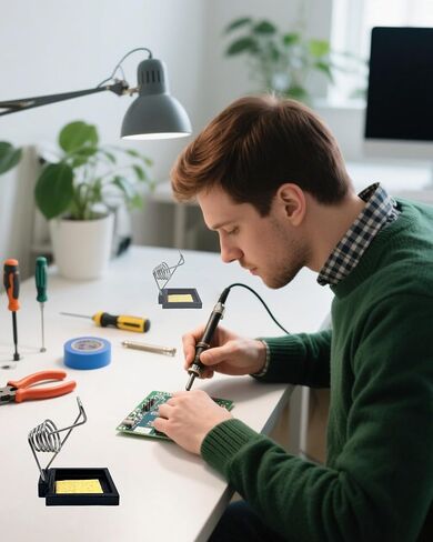Heavy Duty Soldering Iron Stand with Cast Iron Base – Stable Square Design, Threaded Spring Holder with Cleaning Sponge – Soldering Tool for Crafts, Metalwork, Glass Art in Saudi Arabia