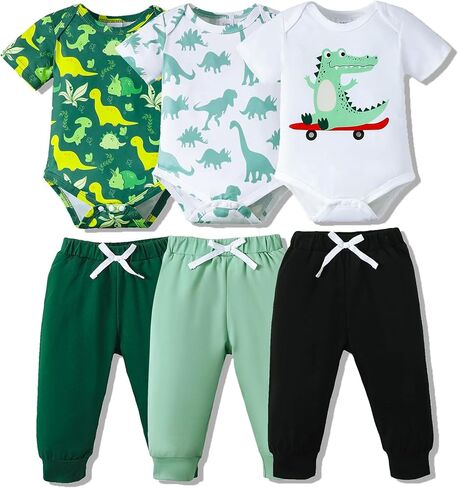 NZRVAWS Newborn Baby Boy Clothes Infant Boy Outfits Romper Pants Set 6 Pcs 0 3 6 9 12 Months in Kuwait