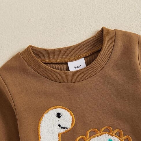 Toddler Baby Boy Fall Outfit Dino Sweatshirt Pant Set | Dinosaur Embroidery Long Sleeve 2 Piece Set, Infant Boy fall Clothes, Baby Boy Fall Clothes, 6M-3T, For Daily Wear, Birthday in Saudi Arabia