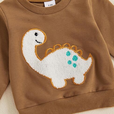 Toddler Baby Boy Fall Outfit Dino Sweatshirt Pant Set | Dinosaur Embroidery Long Sleeve 2 Piece Set, Infant Boy fall Clothes, Baby Boy Fall Clothes, 6M-3T, For Daily Wear, Birthday in Saudi Arabia
