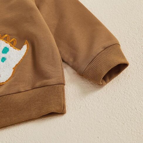 Toddler Baby Boy Fall Outfit Dino Sweatshirt Pant Set | Dinosaur Embroidery Long Sleeve 2 Piece Set, Infant Boy fall Clothes, Baby Boy Fall Clothes, 6M-3T, For Daily Wear, Birthday in Saudi Arabia