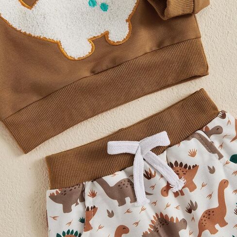 Toddler Baby Boy Fall Outfit Dino Sweatshirt Pant Set | Dinosaur Embroidery Long Sleeve 2 Piece Set, Infant Boy fall Clothes, Baby Boy Fall Clothes, 6M-3T, For Daily Wear, Birthday in Saudi Arabia