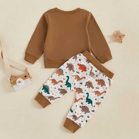 Toddler Baby Boy Fall Outfit Dino Sweatshirt Pant Set | Dinosaur Embroidery Long Sleeve 2 Piece Set, Infant Boy fall Clothes, Baby Boy Fall Clothes, 6M-3T, For Daily Wear, Birthday in Saudi Arabia
