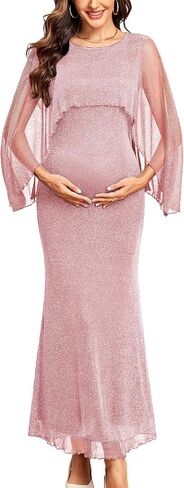 Maternity Sparkly Cape Mesh Dress Maxi Mermaid Bodycon Pregnancy Dresses Wedding Guest Baby Shower Formal Dress in Kuwait