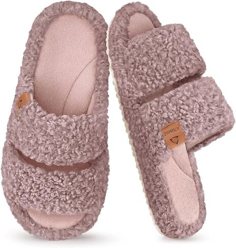 ATHMILE Womens Slippers Lightweight Arch Support Open-Toe Fuzzy House Slippers for Women Cozy Memory Foam Indoor Outdoor Double-Strap Design in Saudi Arabia