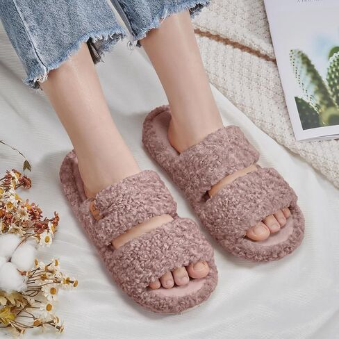 ATHMILE Womens Slippers Lightweight Arch Support Open-Toe Fuzzy House Slippers for Women Cozy Memory Foam Indoor Outdoor Double-Strap Design in Saudi Arabia