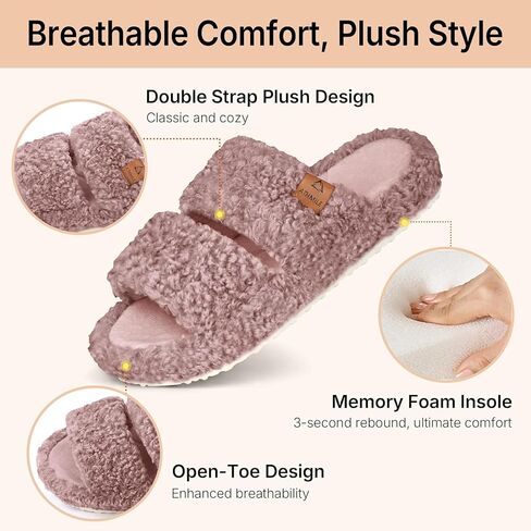 ATHMILE Womens Slippers Lightweight Arch Support Open-Toe Fuzzy House Slippers for Women Cozy Memory Foam Indoor Outdoor Double-Strap Design in Saudi Arabia