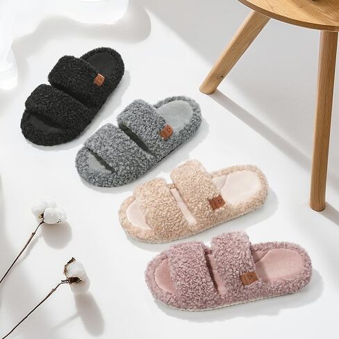 ATHMILE Womens Slippers Lightweight Arch Support Open-Toe Fuzzy House Slippers for Women Cozy Memory Foam Indoor Outdoor Double-Strap Design in Saudi Arabia