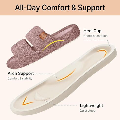 ATHMILE Womens Slippers Lightweight Arch Support Open-Toe Fuzzy House Slippers for Women Cozy Memory Foam Indoor Outdoor Double-Strap Design in Saudi Arabia