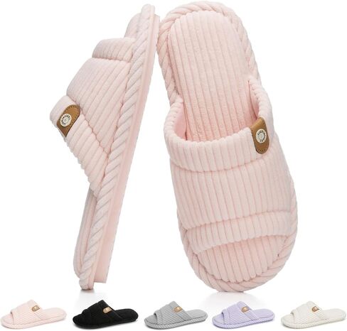 GOEWY Open Toe Slippers for Women Indoor and Outdoor with Memory Foam Cute Slipper Soft House Shoes Slides Sandals Slip On Gifts for Women Mom Her Ladies Bridesmaid Corduroy in Saudi Arabia
