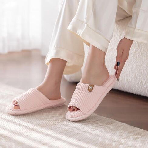 GOEWY Open Toe Slippers for Women Indoor and Outdoor with Memory Foam Cute Slipper Soft House Shoes Slides Sandals Slip On Gifts for Women Mom Her Ladies Bridesmaid Corduroy in Saudi Arabia
