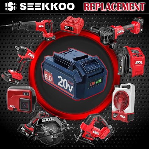 [2025New] بطارية بديلة 6.0AH لأدوات Skil 20V Max - متوافقة مع التدريبات ، المناشير ، الأنوار (BY519601 ، BY519603 ، BY519702 ، إلخ.) in Kuwait