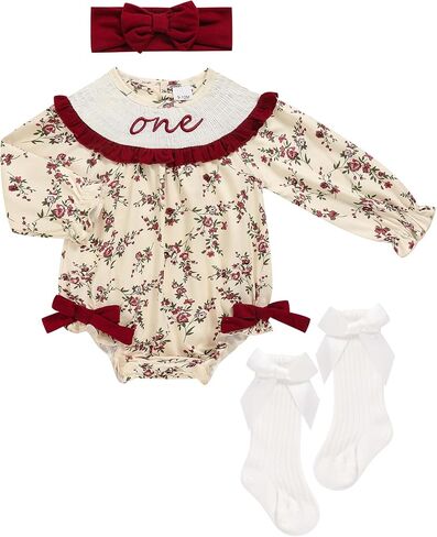 GRNSHTS Baby Girl 1st Birthday Outfits One Year Old Printed Romper Embroidery Bodysuit Cake Smash Clothes in Saudi Arabia