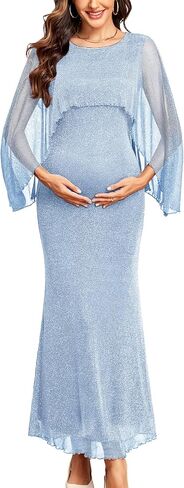 Maternity Sparkly Cape Mesh Dress Maxi Mermaid Bodycon Pregnancy Dresses Wedding Guest Baby Shower Formal Dress in Kuwait