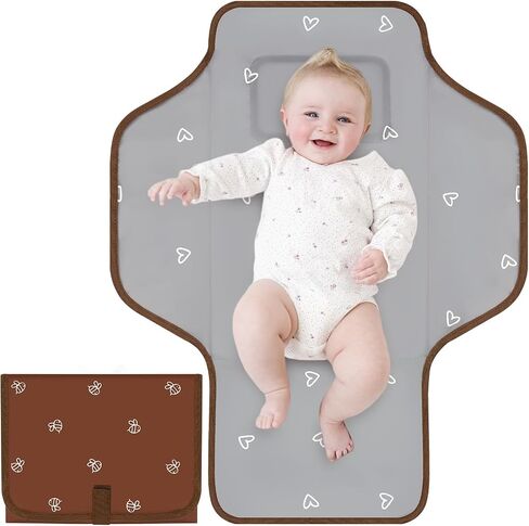 Portable Diaper Changing Pad, Waterproof Baby Changing Mat, Foldable Travel Baby Changing Station, Newborn Essential Baby Shower Registry Gift (Brown-Bee) in Saudi Arabia
