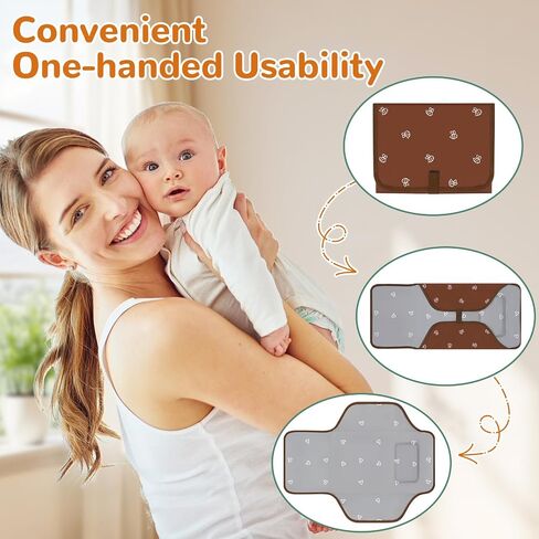 Portable Diaper Changing Pad, Waterproof Baby Changing Mat, Foldable Travel Baby Changing Station, Newborn Essential Baby Shower Registry Gift (Brown-Bee) in Saudi Arabia
