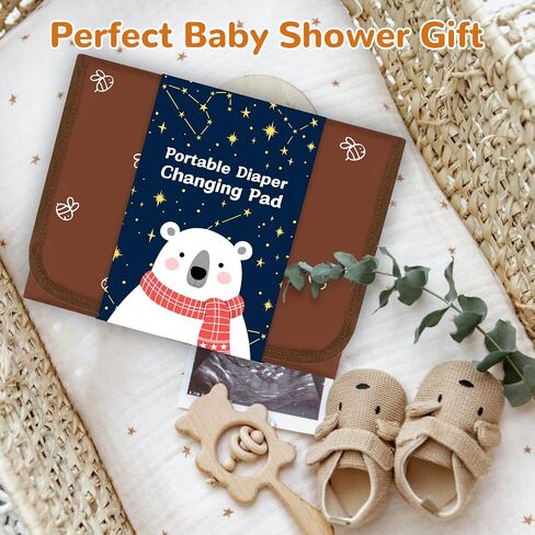 Portable Diaper Changing Pad, Waterproof Baby Changing Mat, Foldable Travel Baby Changing Station, Newborn Essential Baby Shower Registry Gift (Brown-Bee) in Saudi Arabia