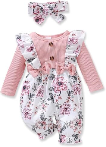 Newborn Baby Girl Clothes Infant One-Piece Romper+Jumpsuit+Bodysuit+Headband Fall Winter Outfits New Born Set in Kuwait