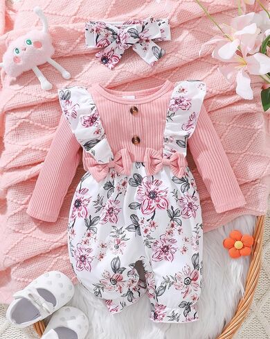 Newborn Baby Girl Clothes Infant One-Piece Romper+Jumpsuit+Bodysuit+Headband Fall Winter Outfits New Born Set in Kuwait