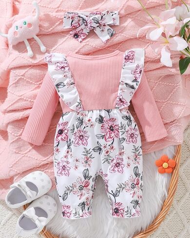 Newborn Baby Girl Clothes Infant One-Piece Romper+Jumpsuit+Bodysuit+Headband Fall Winter Outfits New Born Set in Kuwait