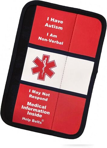Autism/Non-Verbal/May Not Respond Awareness Medical Alert Seatbelt Cover for Kids and Adults with Emergency Information Form and Pocket by Help Belts. (Red, 9 Inch Full) in Saudi Arabia