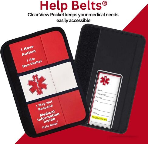 Autism/Non-Verbal/May Not Respond Awareness Medical Alert Seatbelt Cover for Kids and Adults with Emergency Information Form and Pocket by Help Belts. (Red, 9 Inch Full) in Saudi Arabia